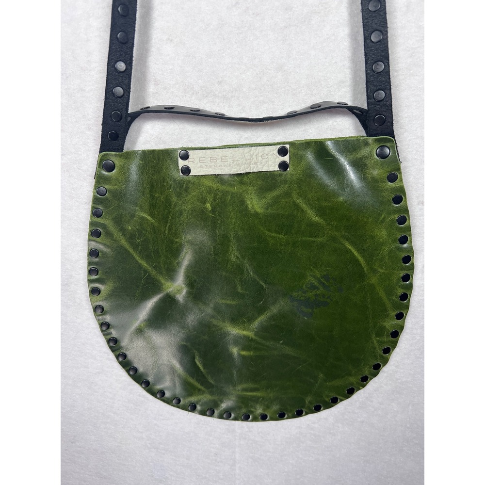 Rebellion Stephanie Wheat Green Distressed Leather Studded Crossbody Bag